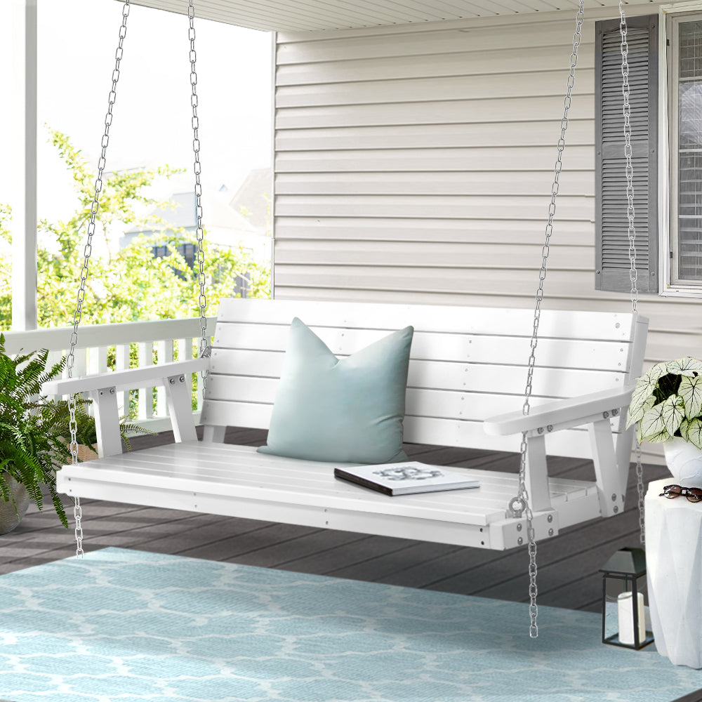 Gardeon 3 Seater Porch Swing Chair with Chain - White