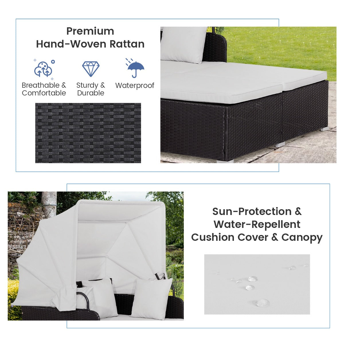 Outdoor Light Rattan Daybed Outdoor Rattan Daybed with Retractable Canopy - Oz Hammocks