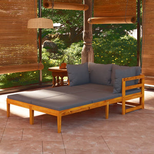 Sun Lounger with Dark Grey Cushions 2 pcs Acacia Wood