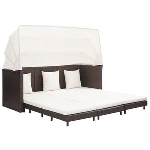 Extendable 3-Seater Sofa Bed with Roof Poly Rattan