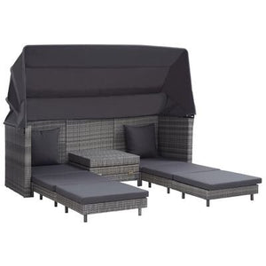 Extendable 3-Seater Sofa Bed with Roof Poly Rattan