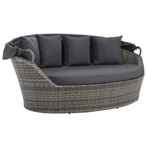 Round Outdoor Lounge Rattan Day Bed with Canopy