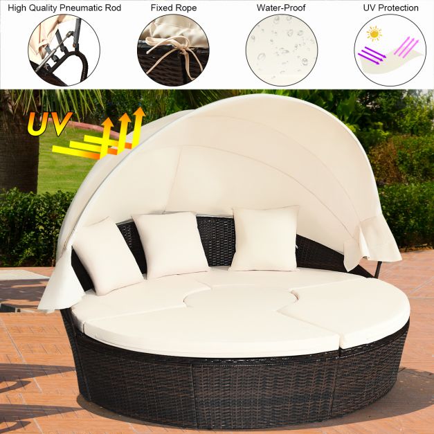 Round Daybed with Retractable Canopy & Table